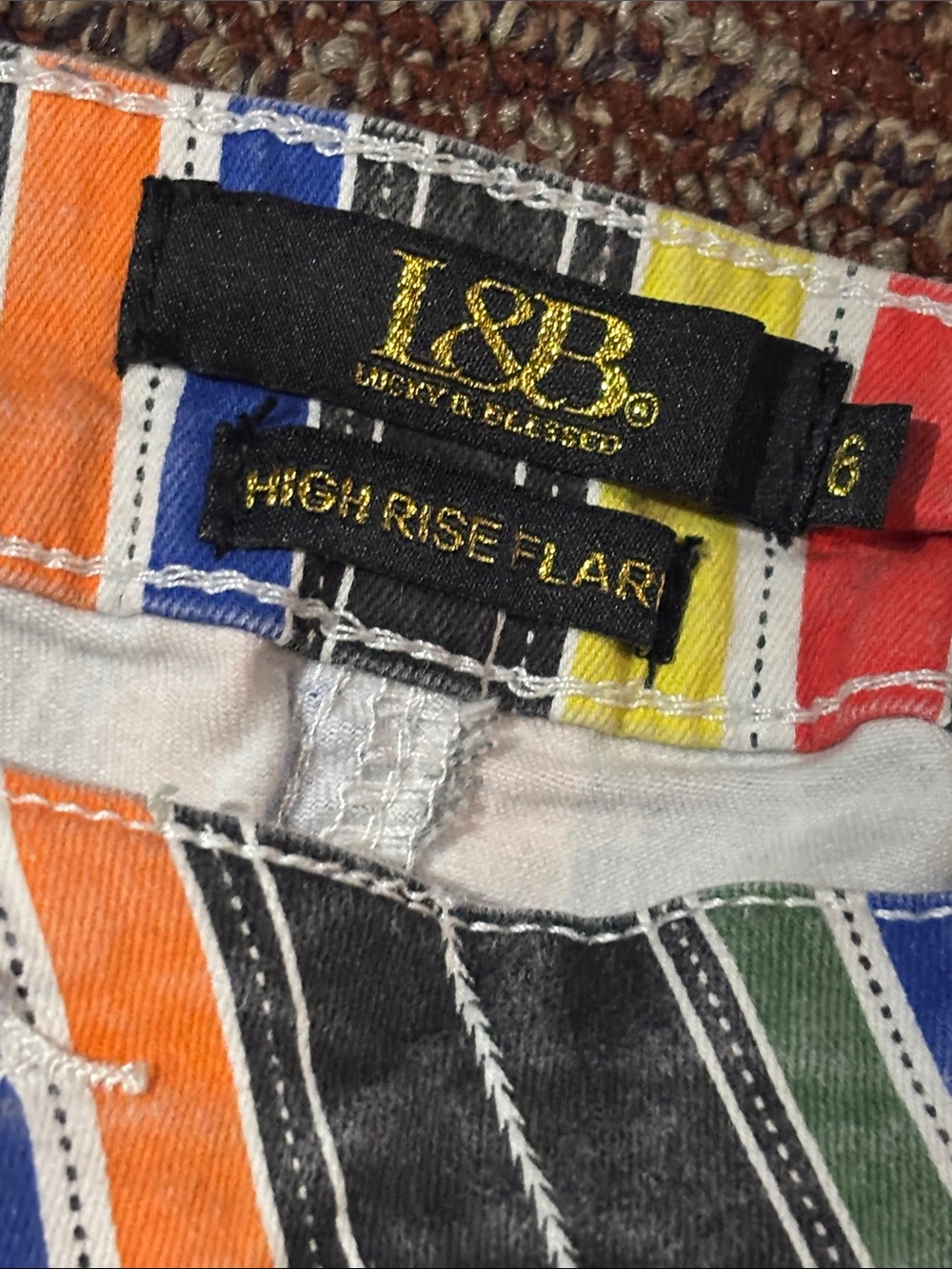 Lucky & Blessed striped multicolor bell bottom jeans western cowgirl big bell 6 - Picture 10 of 16